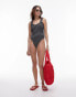 Topshop crinkle stripe scoop back swimsuit in monochrome 34 - фото #1