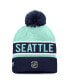 Men's Deep Sea Blue, Light Blue Seattle Kraken Authentic Pro Rink Cuffed Knit Hat with Pom