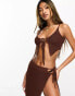 Фото #2 товара ASOS DESIGN light knit beach crop top co-ord with tie front detail in brown