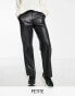 Vero Moda Petite leather look high waisted straight leg trousers in black