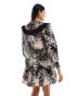 Фото #2 товара Miss Selfridge poplin broderie collar mini smock dress in animal print