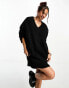 ASOS DESIGN knitted jumper mini dress with v neck in black