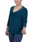 Petite 3/4 Sleeve Top with Illusion Neckline and Stones