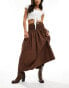 Фото #4 товара ASOS DESIGN poplin shirred waist maxi skirt in brown