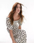 Topshop shirred midi dress in mono spot