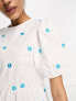 Фото #7 товара Y.A.S smock mini dress with embroidered blue flowers in white