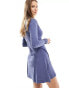 ASOS DESIGN v neck mini long sleeve dress with full hem in blue BLAU, 38 - фото #2