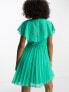 ASOS DESIGN flutter sleeve v neck pleat mini dress in emerald green