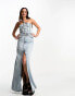 Фото #1 товара Weekday Scottsdale sleeveless denim maxi dress with front split in moon blue