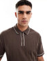 ASOS DESIGN ribbed polo with white tipping in brown