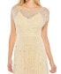 ფოტო #5 პროდუქტის Women's Embellished Illusion Cap Sleeve Gown