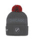 ფოტო #2 პროდუქტის Men's Charcoal Chicago Blackhawks Authentic Pro Home Ice Cuffed Knit Hat with Pom