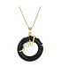 ფოტო #3 პროდუქტის Round Open Circle Disc Black Onyx Dragon Pendant Necklace For Women Gold Plated Sterling Silver