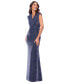 ფოტო #1 პროდუქტის Petite Draped V-Neck Metallic Gown