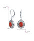 Фото #3 товара 3Ct Red Natural Coral Dome Oval Western Style Bezel Set Lever Back Dangle Earrings For Women Sterling Silver