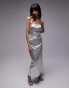 Topshop bandeau metallic midi dress in silver