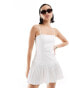 Фото #1 товара Bershka cotton straight neck pleated mini dress in white