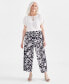 Фото #1 товара Women's Printed Linen Blend Cropped Wide-Leg Pants, Created for Macy's