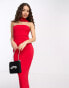 Фото #8 товара Vesper Petite halterneck zip back midi dress in red