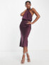 ASOS DESIGN satin cross halterneck midi dress in wine