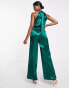 Фото #2 товара Little Mistress high neck satin jumpsuit in emerald green