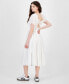 Фото #3 товара Juniors' Textured Puff-Sleeve Tiered Midi Dress