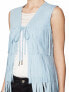 Love Token Womens Stuart Fringe Sleeveless Casual Vest Solid Blue Size Medium