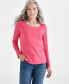 Фото #1 товара Petite Scoop-Neck Long-Sleeve Cotton Top, Created for Macy's