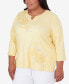 Фото #5 товара Plus Size Charleston Three Quarter Sleeve Top with Embroidered Floral Details