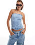 Mango bandeau denim top in light blue BLAU, S - EU 36 - фото #1