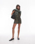 Topshop plisse leopard print mini dress in khaki