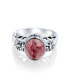 Flower Bezel Oval Gemstone Pink Rhodochrosite Boho Fashion Ring Band For Women For Teen .925 Sterling Silver