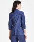 Фото #2 товара Women's Denim Ruched-Sleeve Blazer