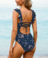 Women's Ruffled Lace Up One Piece Swimsuit