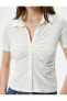 Фото #12 товара 4sak60002ek 000 Beyaz Kadın Elastan Jersey Uzun Kollu Gömlek