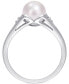 Cultured Freshwater Pearl (7mm) & Diamond Accent Heart Shoulder Ring in Sterling Silver