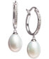 Фото #1 товара Серьги Macy's Cultured Pearl & Diamond Hoop
