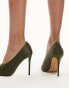 Topshop Violet high vamp heeled court in khaki satin