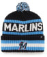 Фото #1 товара Men's Black Miami Marlins Bering Cuffed Knit Hat with Pom