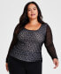 ფოტო #1 პროდუქტის Trendy Plus Size Scoop-Neck Long-Sleeve Lace Top, Created for Macy's