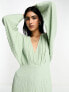 Фото #3 товара ASOS DESIGN seersucker wrap front batwing midaxi dress in sage green