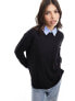 New Look long sleeve knitted top in black