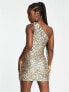 Forever New cut out drape sequin mini dress in bronze gold