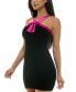 ფოტო #3 პროდუქტის Juniors' Contrast-Trim Halter Velvet Bodycon Dress