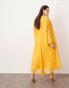 ASOS EDITION Curve long sleeve chiffon maxi dress with gathered detail in orange