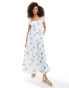 Фото #1 товара Hollister ruched bust floral maxi dress with cut out back in white and blue