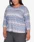 ფოტო #3 პროდუქტის Plus Size Worth Avenue Crew Neck Lace Textured Three Quarter Sleeve Top