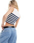 Stradivarius stripe top in white & navy