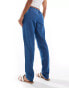 JDY chambray straight leg trousers in blue