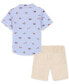 Фото #2 товара Baby Boys Cotton Short-Sleeve Printed Oxford Shirt & Twill Shorts, 2 Piece Set